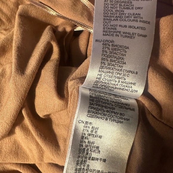 NEW Reiss Tora Ruched Jersey Body-Con Wool Viscose Knit Dress Blush Size Large - Picture 7 of 9